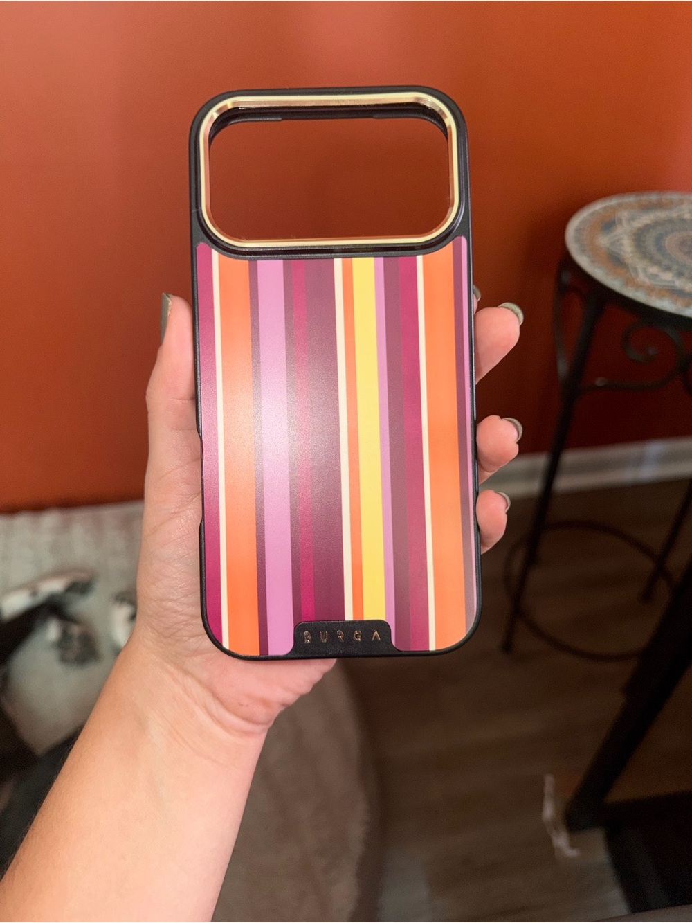 iPhone 17 Max Pro Burga Multicolor Stripe Phone Case - Pink & Orange Stripe